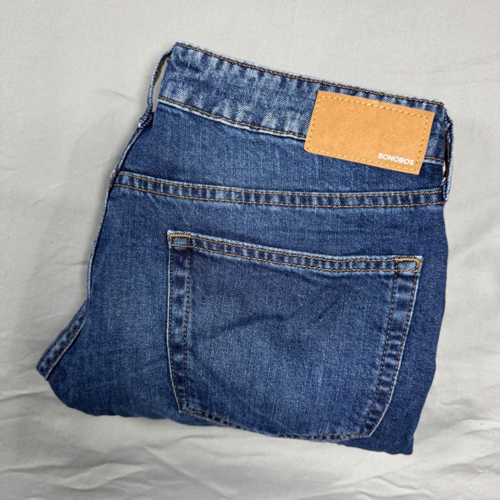 Bonobos Mens Straight Leg Jeans Denim Blue Medium Wash 31x28 (Fits 32x26.5)
